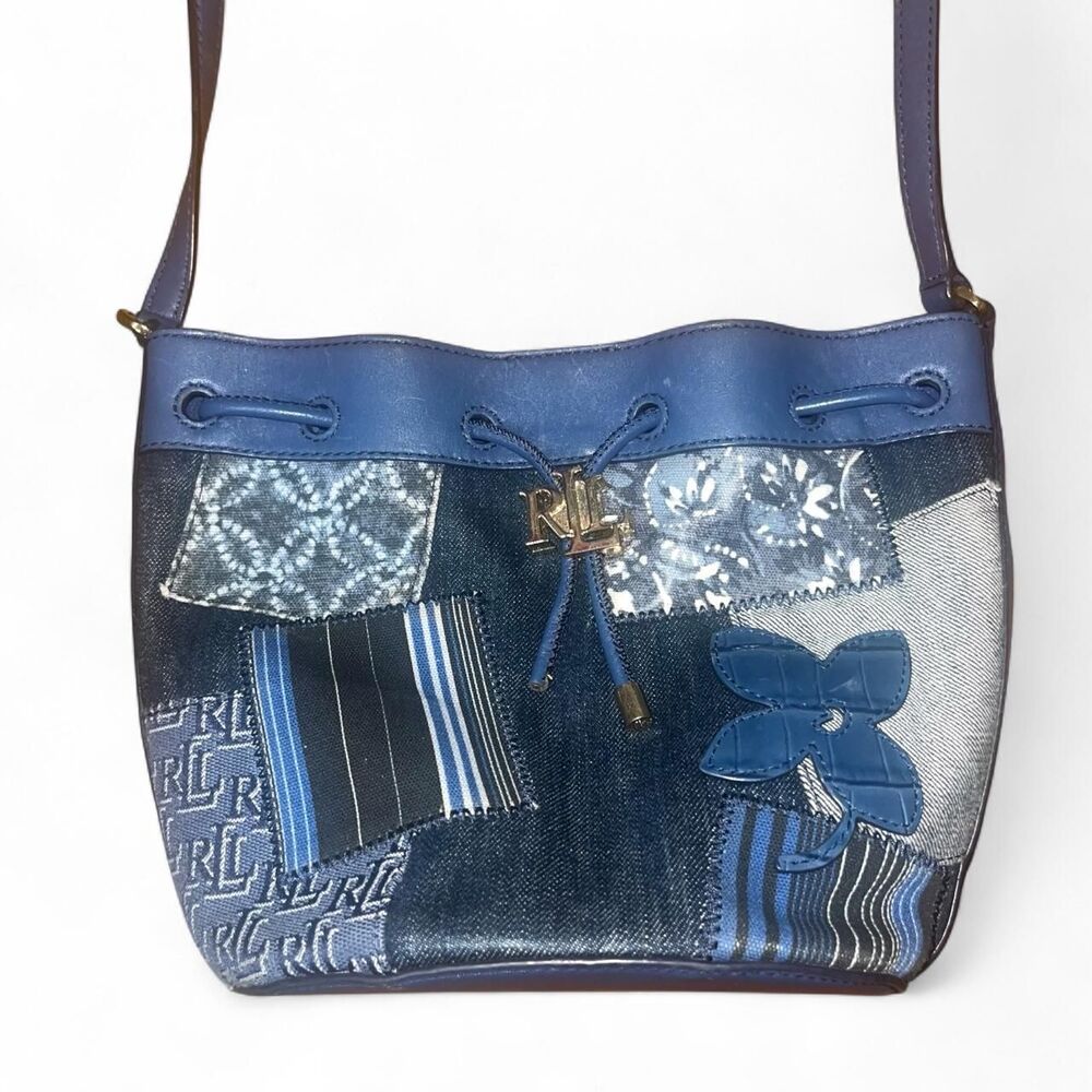 Lauren Ralph Lauren Women's Navy and Blue GenuineLeather Denim Patchwork Purse